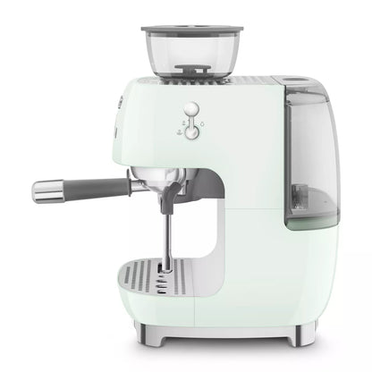 Smeg EGF03PGUK Retro Espresso Coffee Machine with Grinder in Pastel Green
