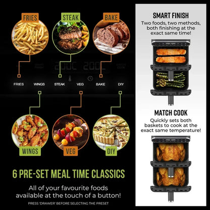 Tower T17190 Vortx 11L Dual Layer Air Fryer - Black with Chrome Trim